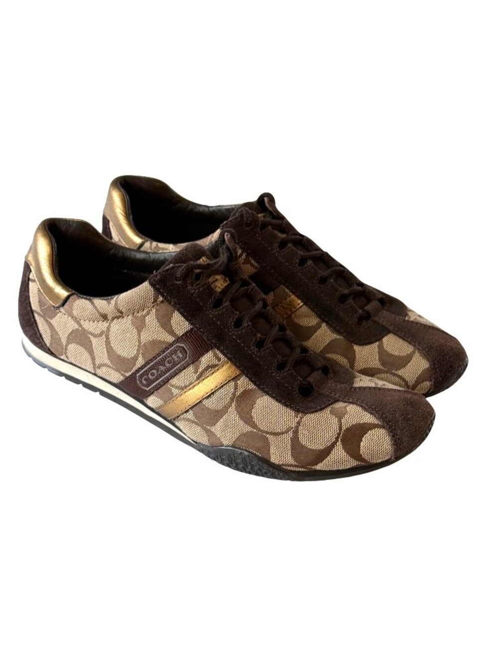 Coach Katelyn Signature Brown Beige Sneakers Shoes Size 7.5 M